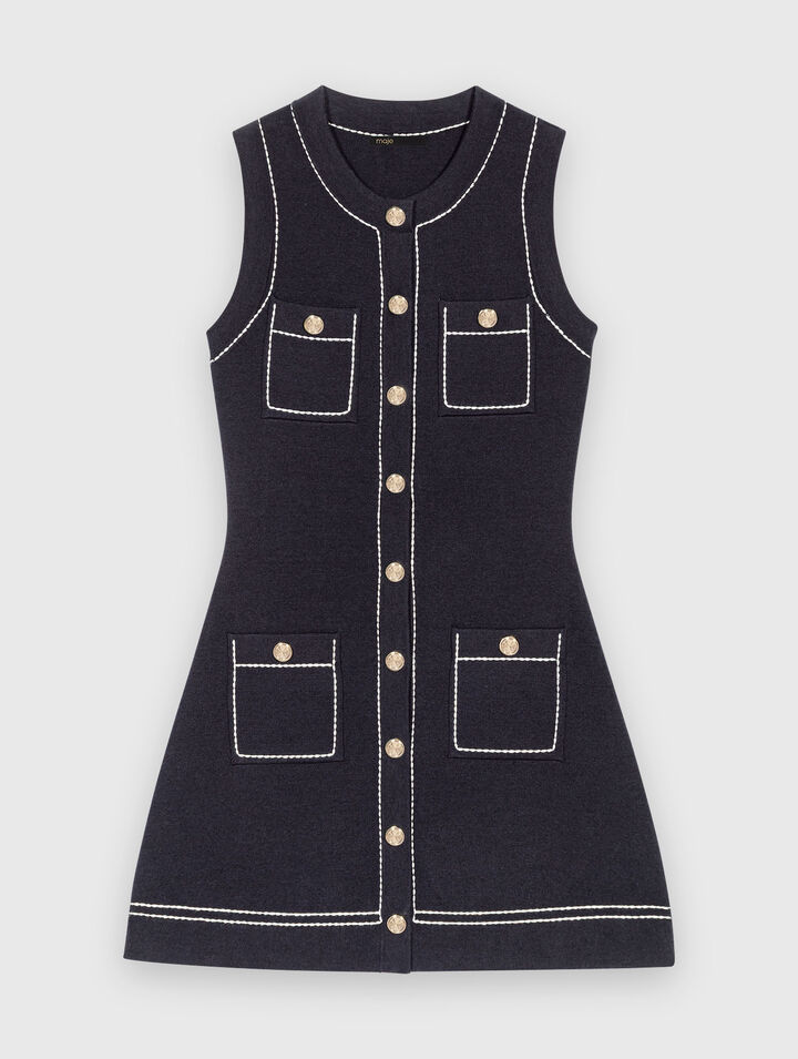 Vestido recto de punto pespunteado
