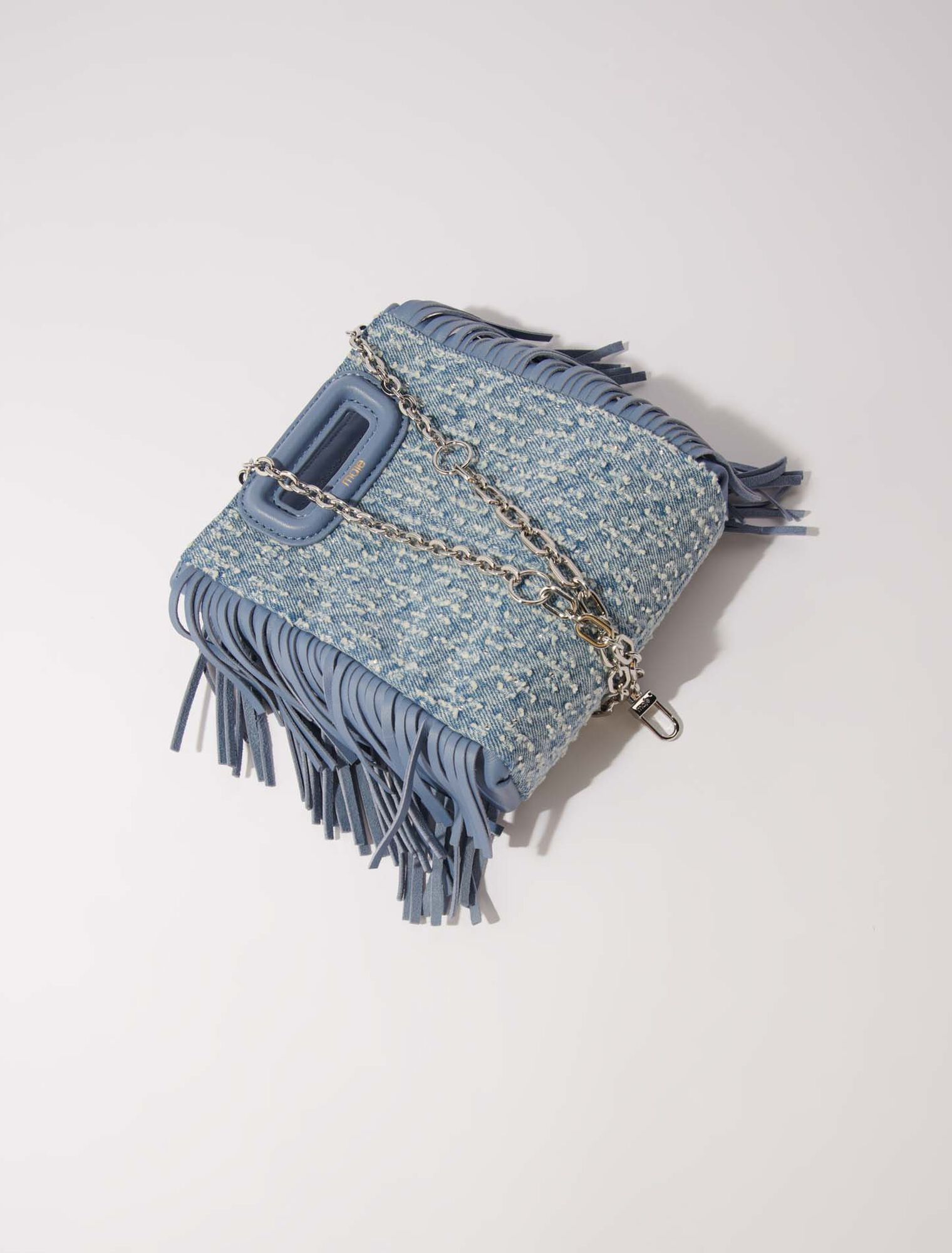 Bolso M mini de tela denim y estrás