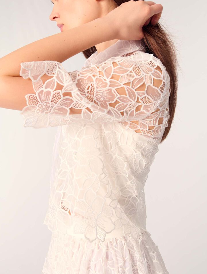 Camisa corta en guipur floral