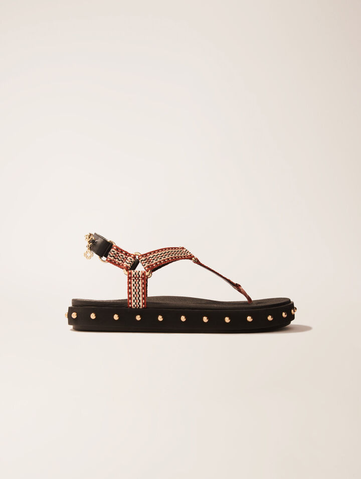 Sandalias planas de cuerda y piel