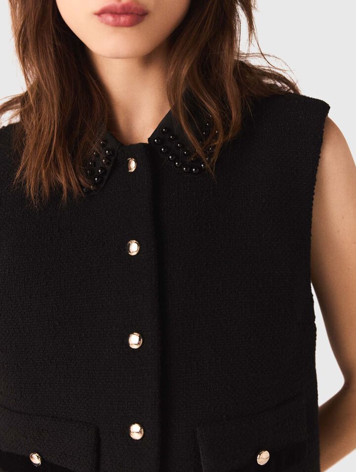 Top de tweed con galones de terciopelo