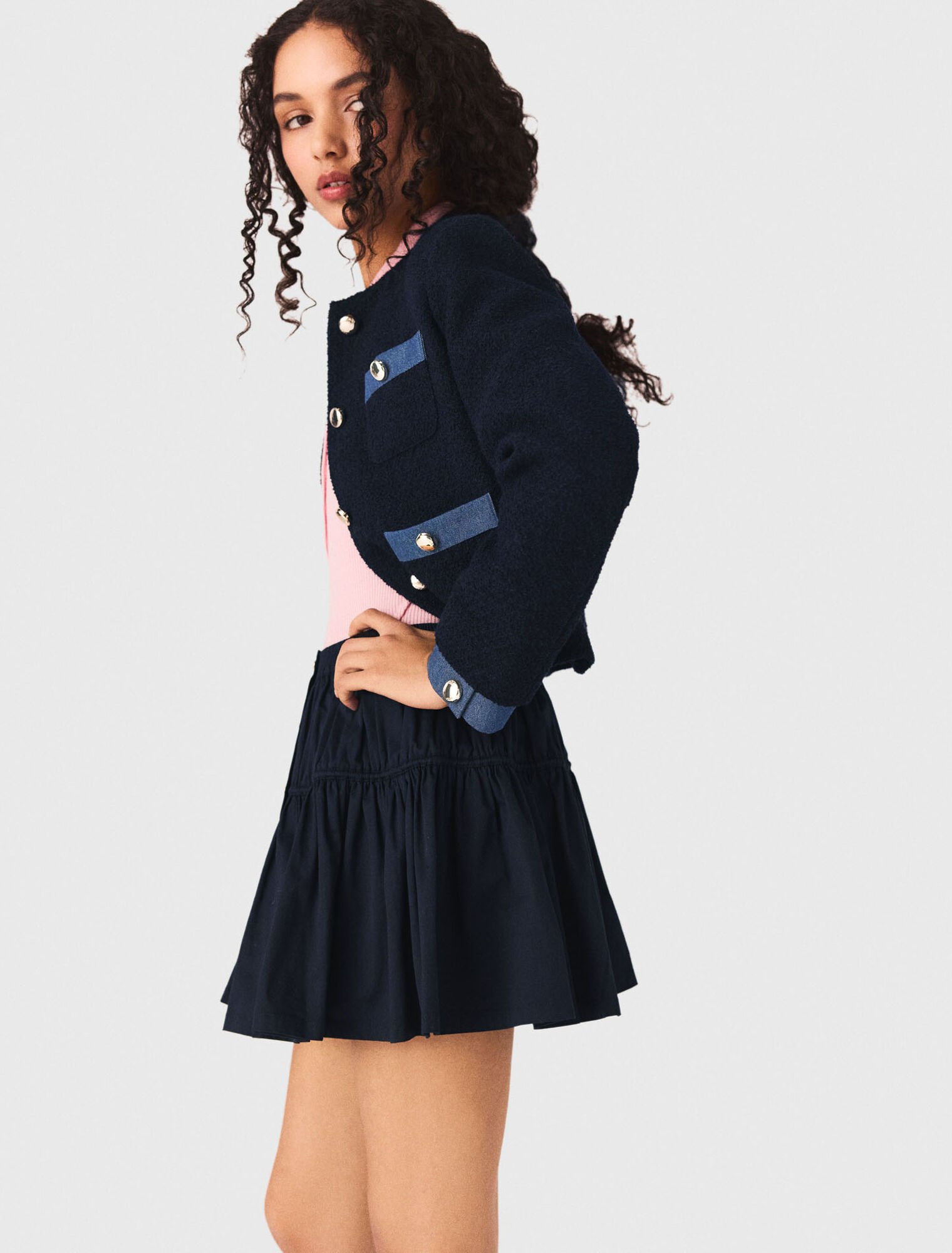 Chaqueta de tweed y galones denim