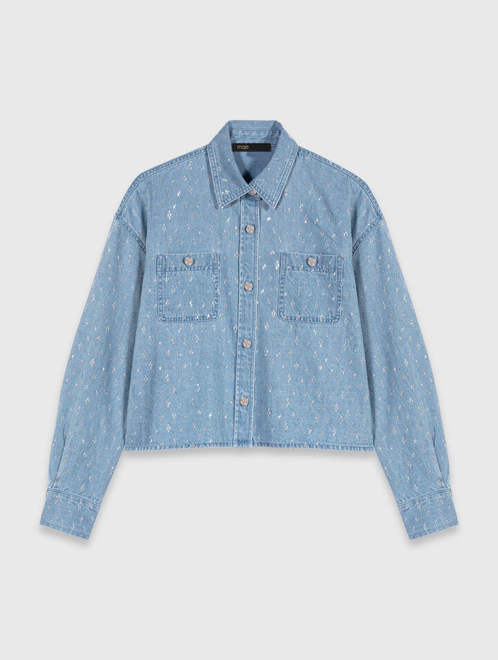 Camisa corta vaquera con strass
