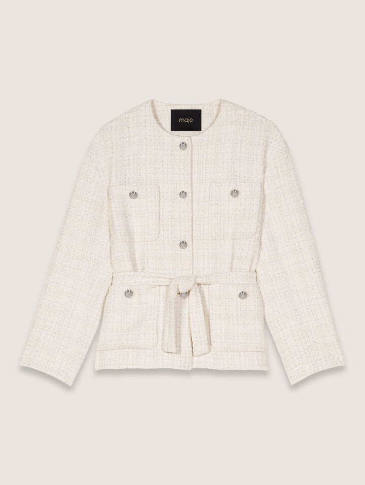 Chaqueta de tweed con cinturón