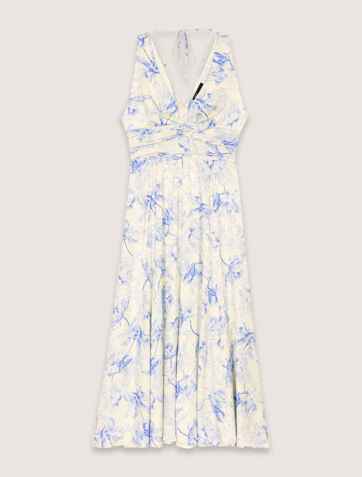 Vestido largo estampado con tiras