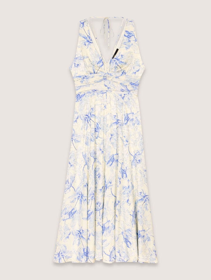 Vestido largo estampado con tiras