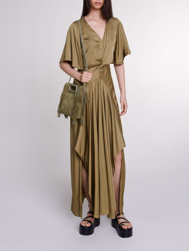 Vestido largo de satén calado