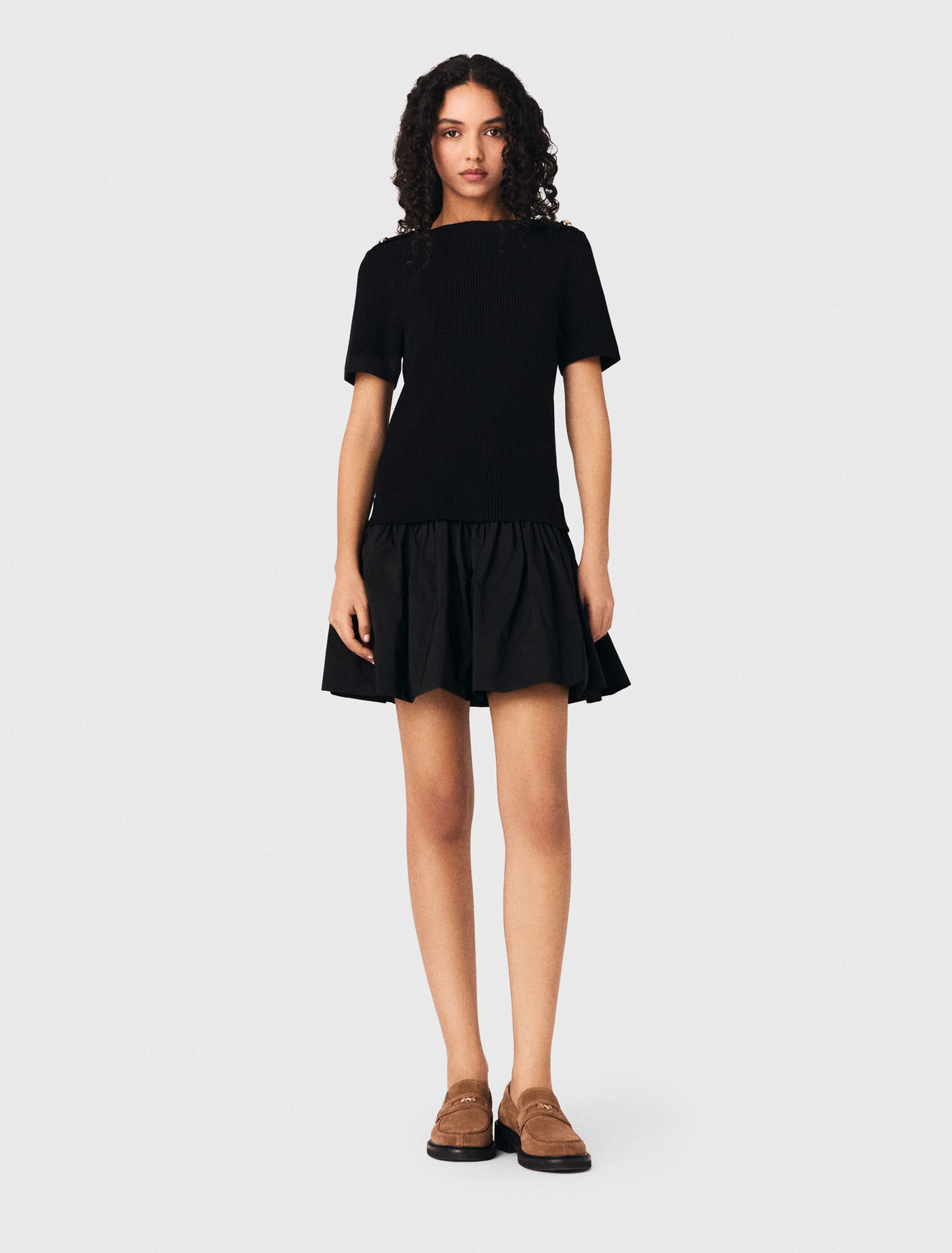 Vestido corto de punto y tafet&aacute;n