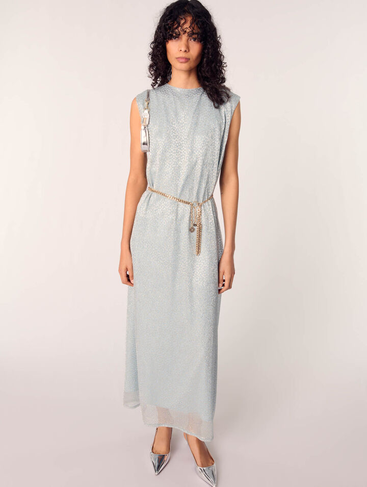 Vestido largo con capa de lurex