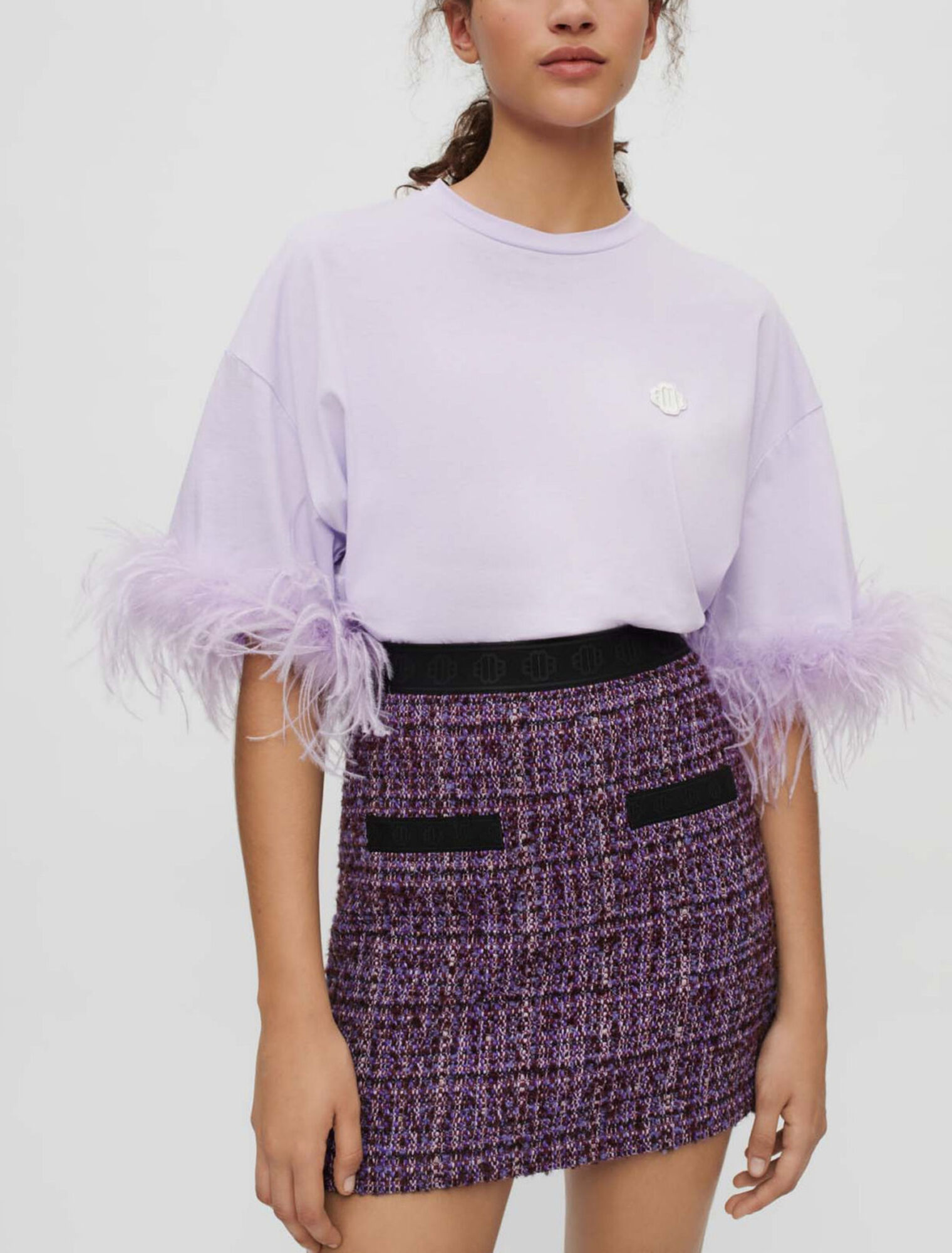 Falda de tweed púrpura y contraste