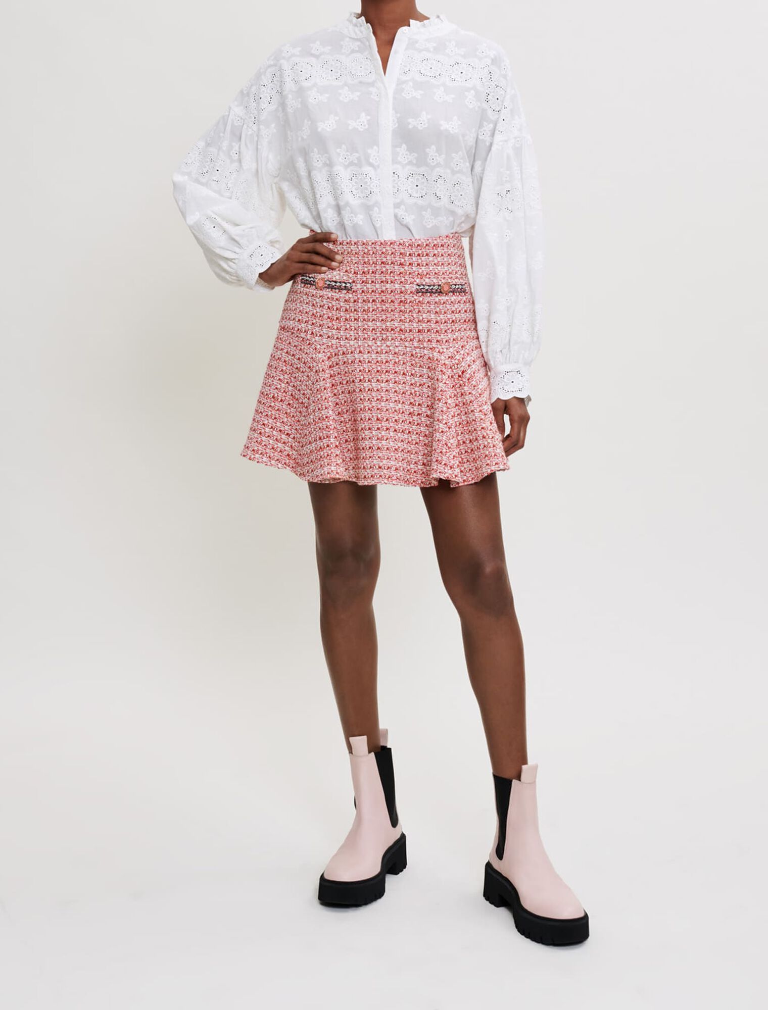Falda de tweed con trenzas étnicas
