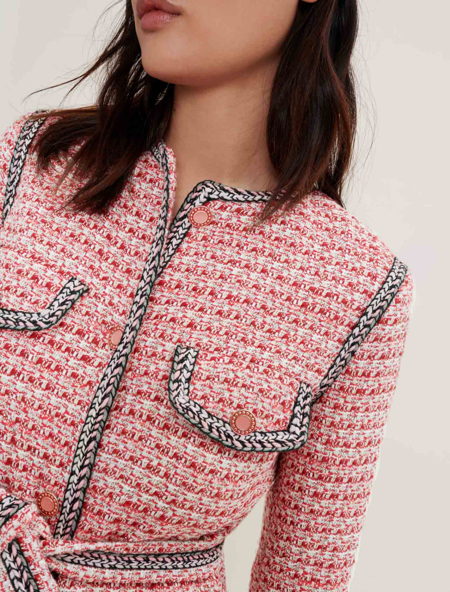 Chaqueta de tweed con trenzas étnicas