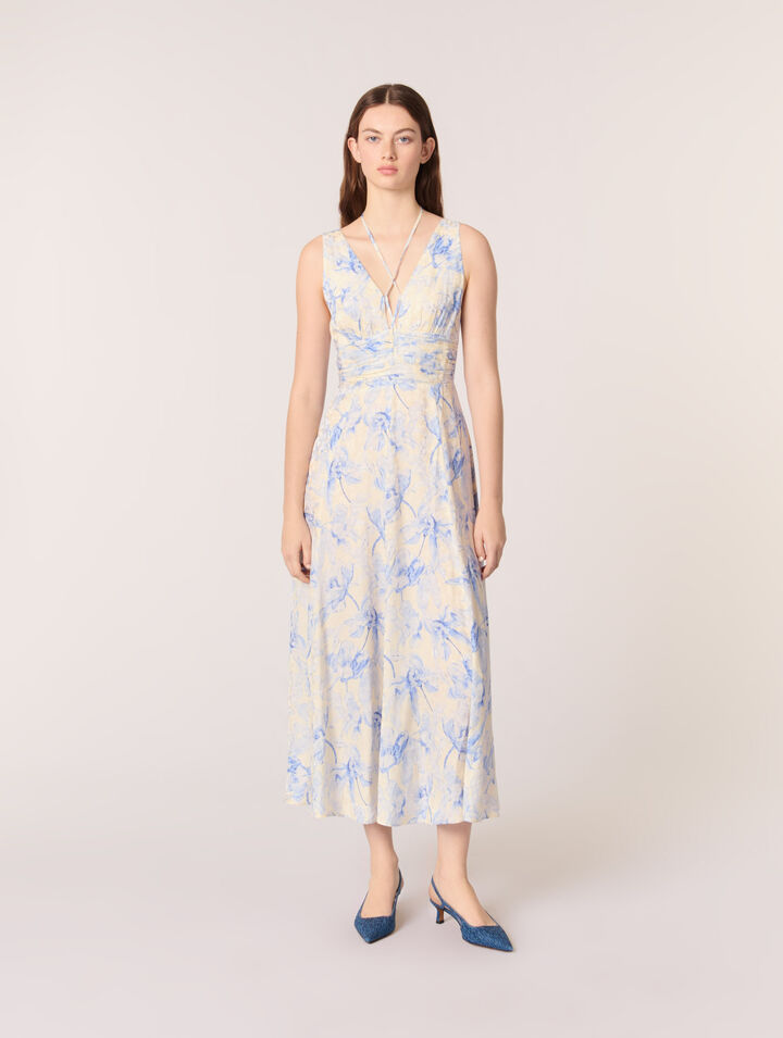 Vestido largo estampado con tiras