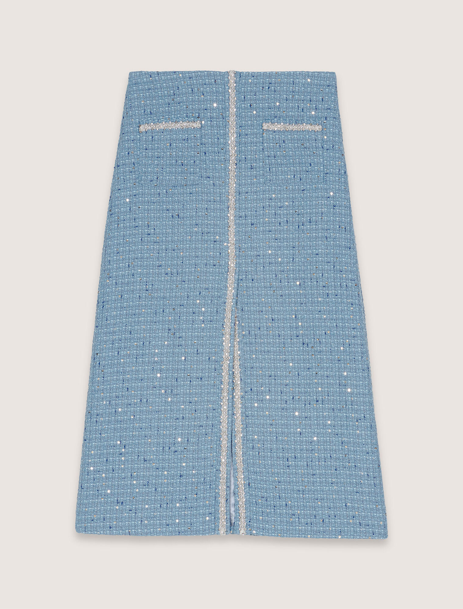 Falda midi de tweed con lentejuelas