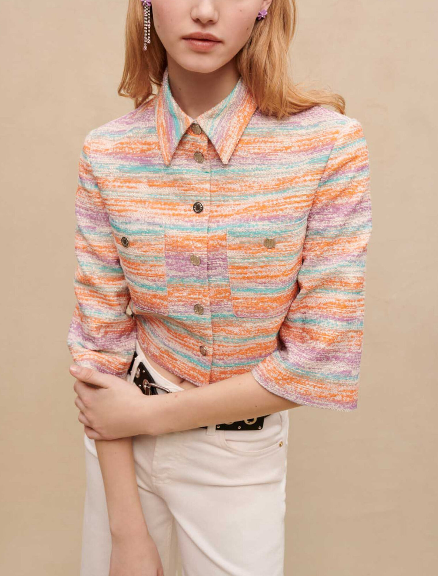 Chaqueta corta de tweed brillante