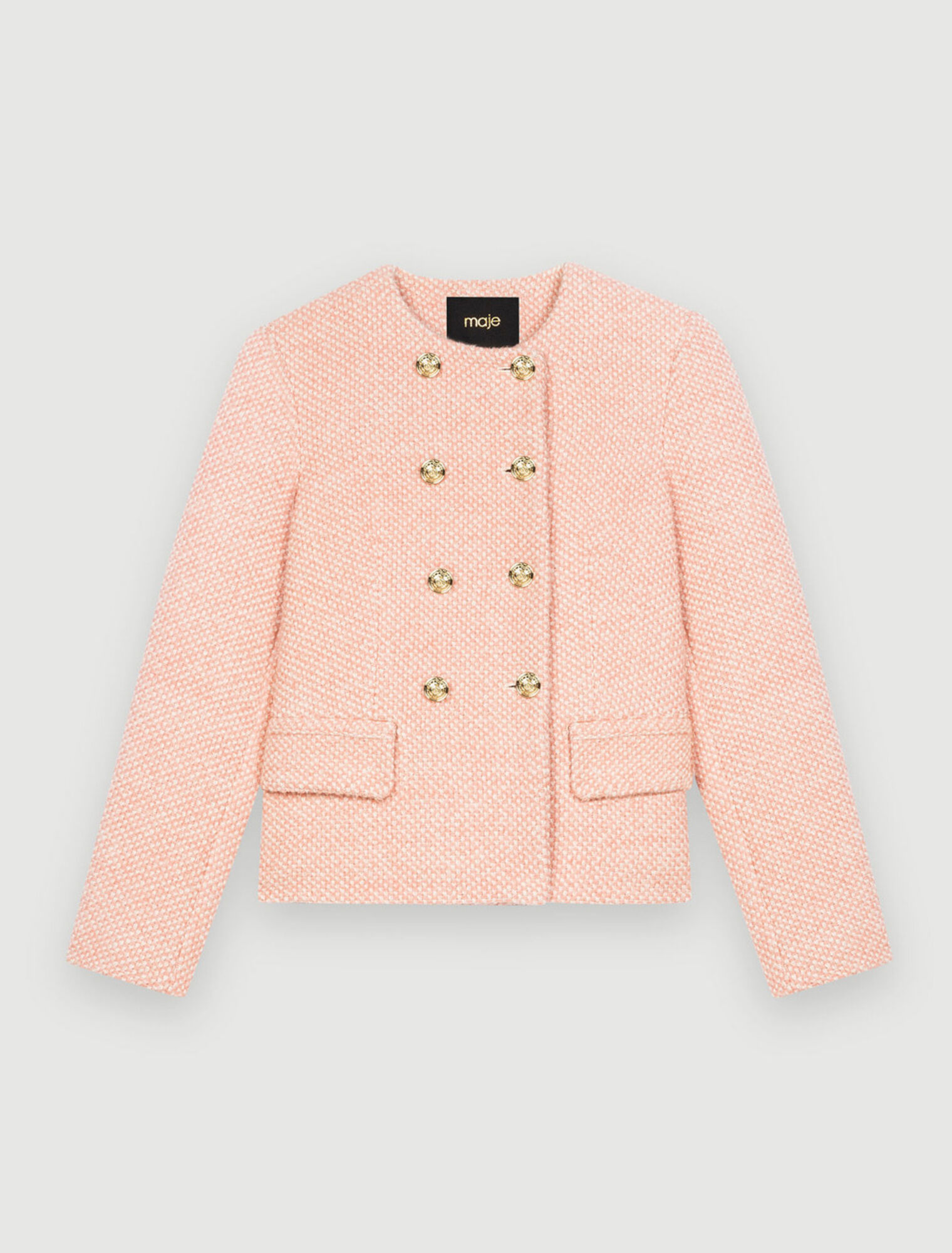 Chaqueta tweed jaspeado crudo y rosa