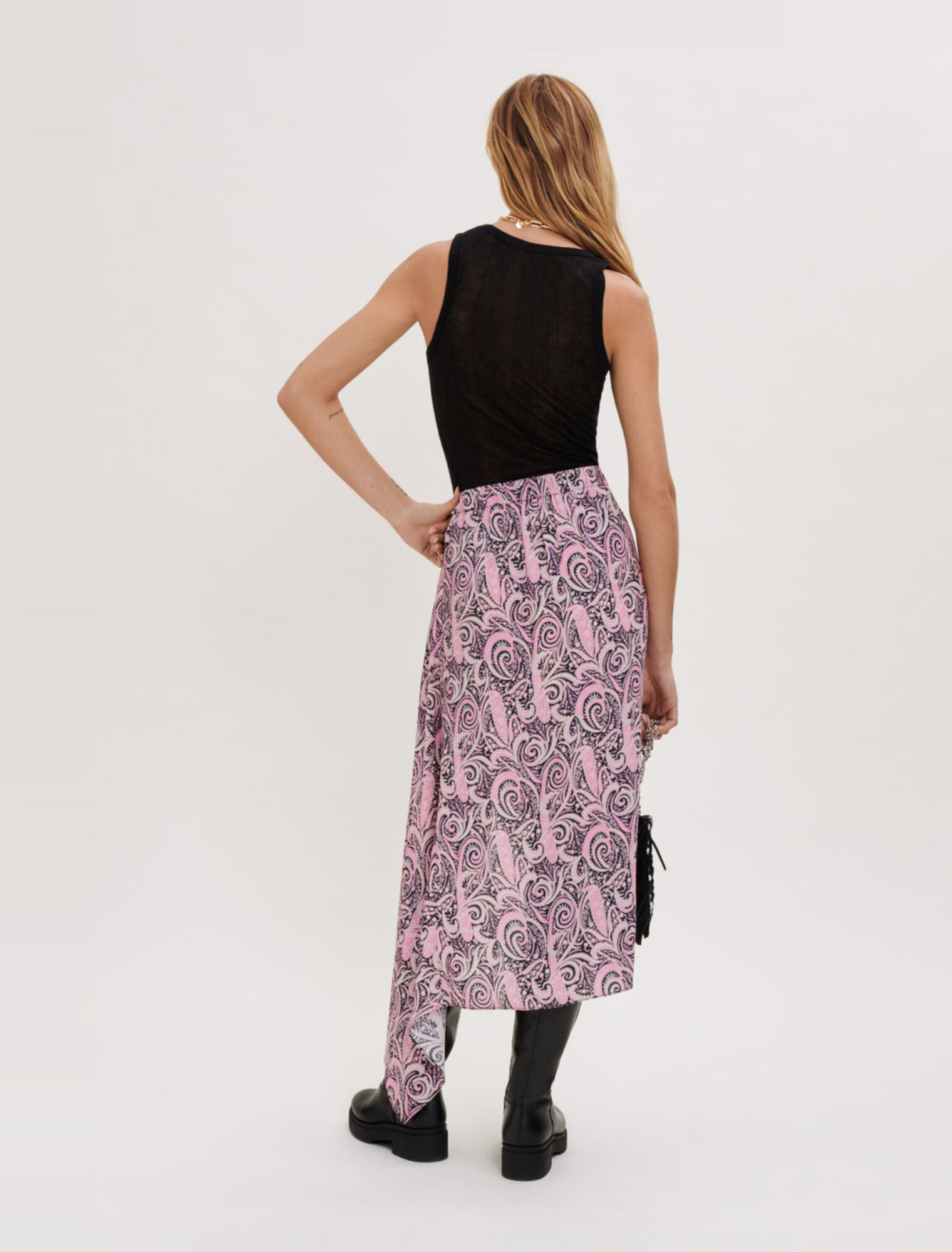 Falda asimétrica de viscosa estampada