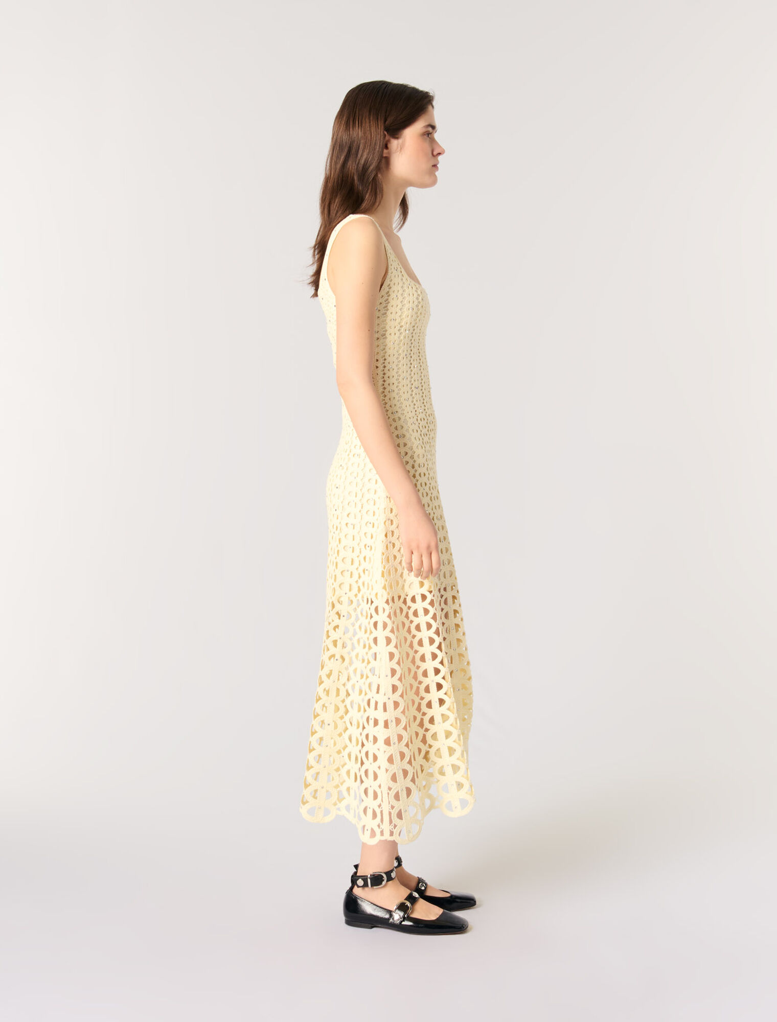 Vestido midi de ganchillo y strass