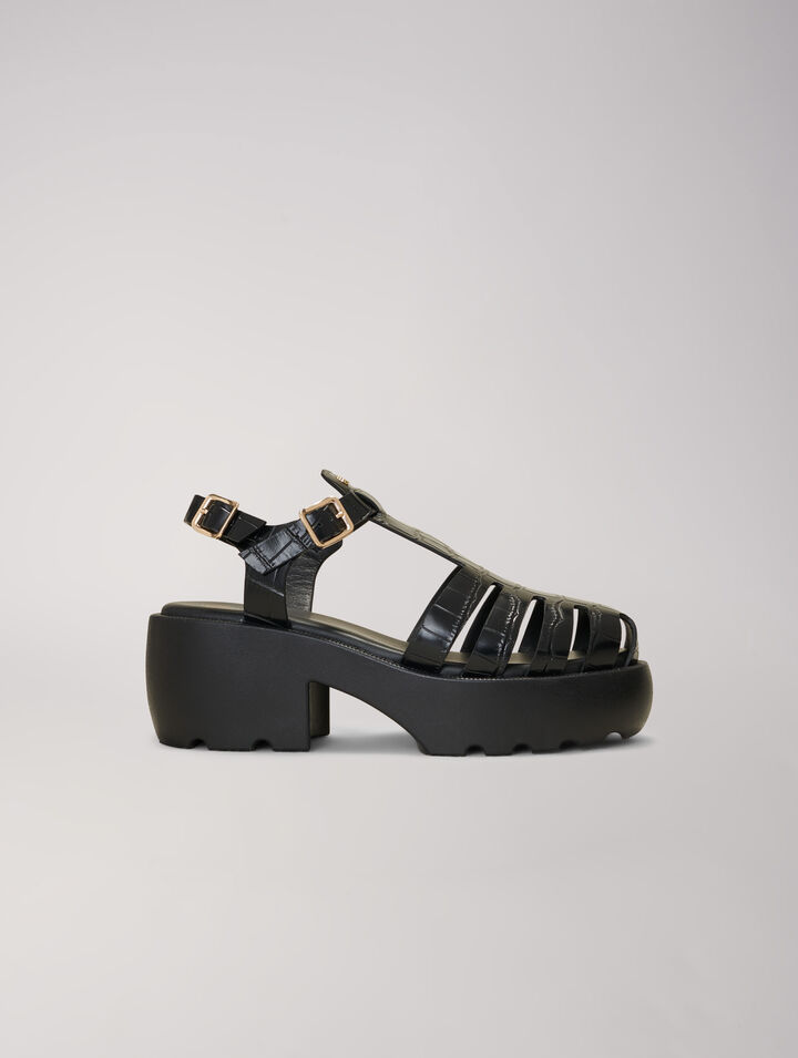 Sandalias de suela dentada en piel