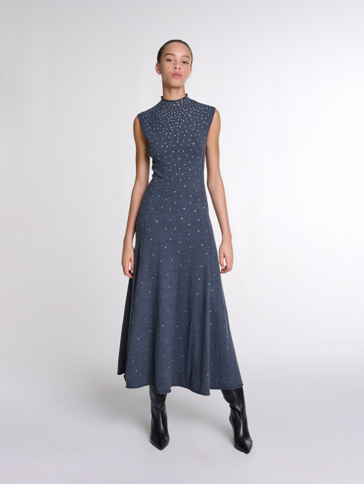 Vestido largo de punto con pedrería