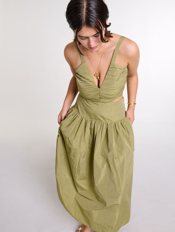 Vestido de tafetán calado