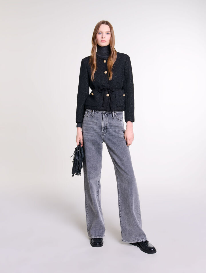 Chaqueta recta de tweed brillante