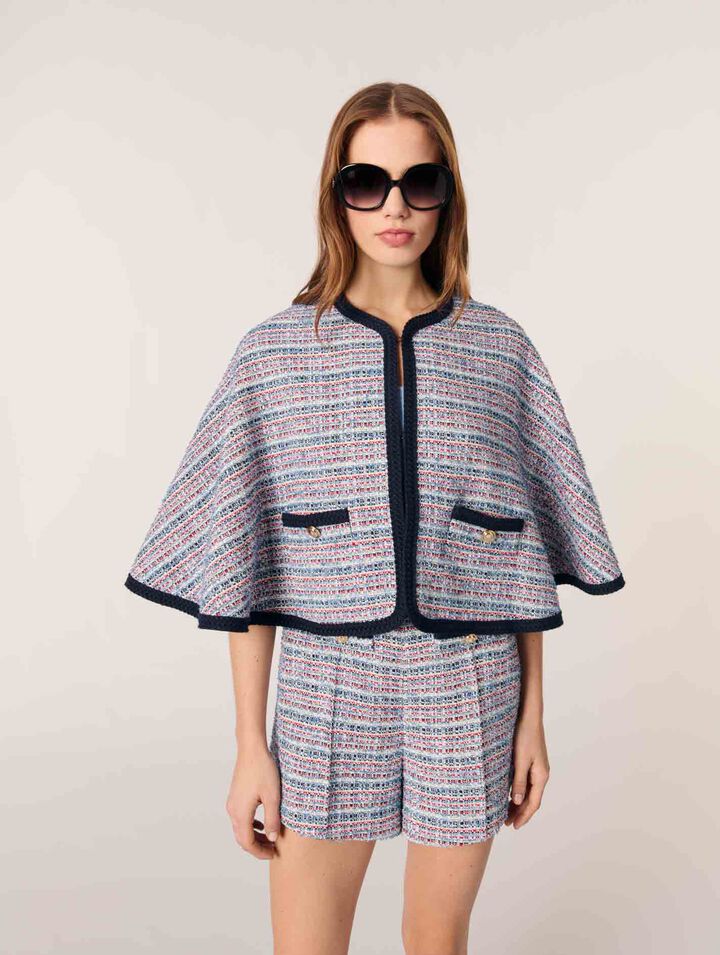 Capa de tweed con pasamanos contrastados