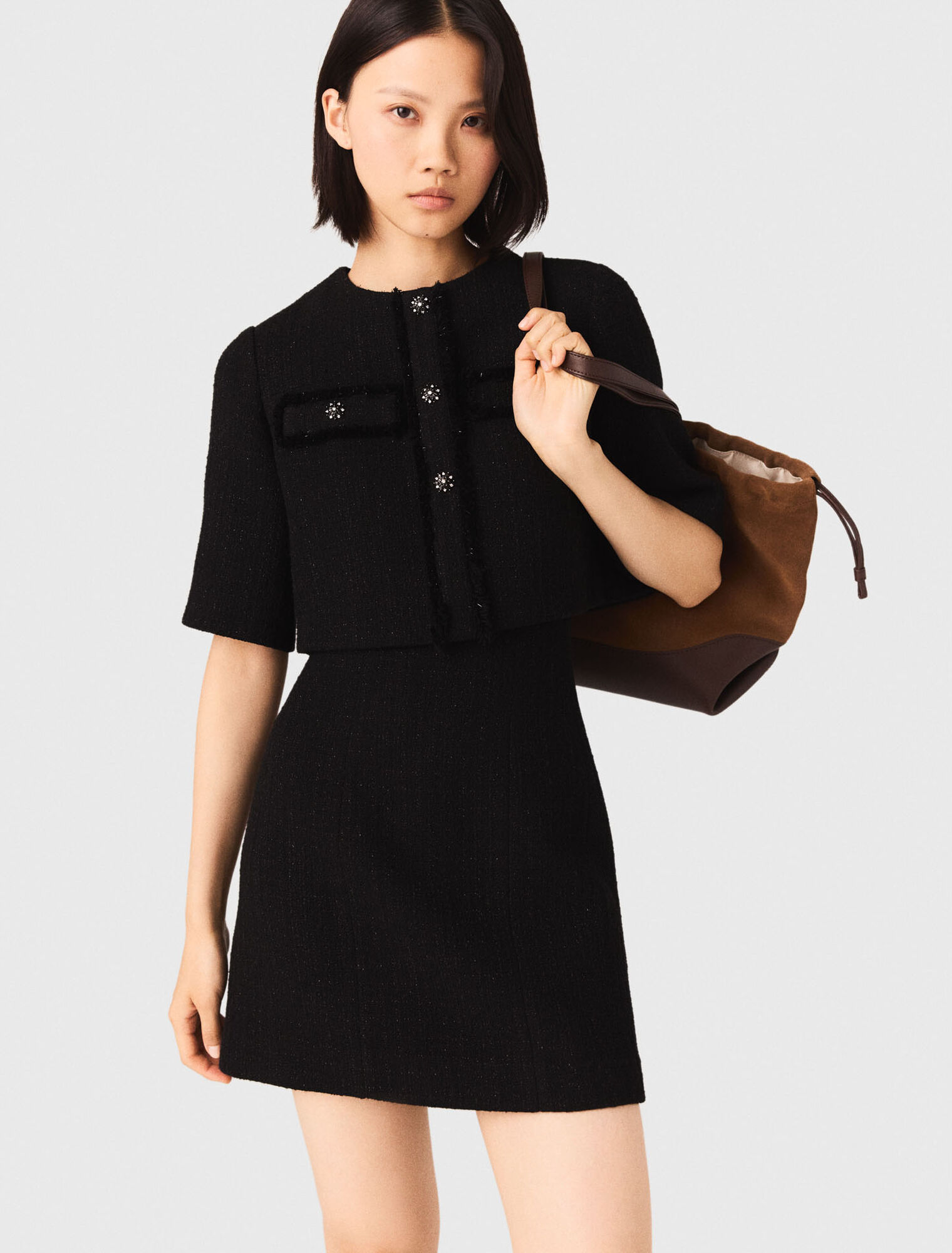 Vestido 2 en 1 de tweed brillante