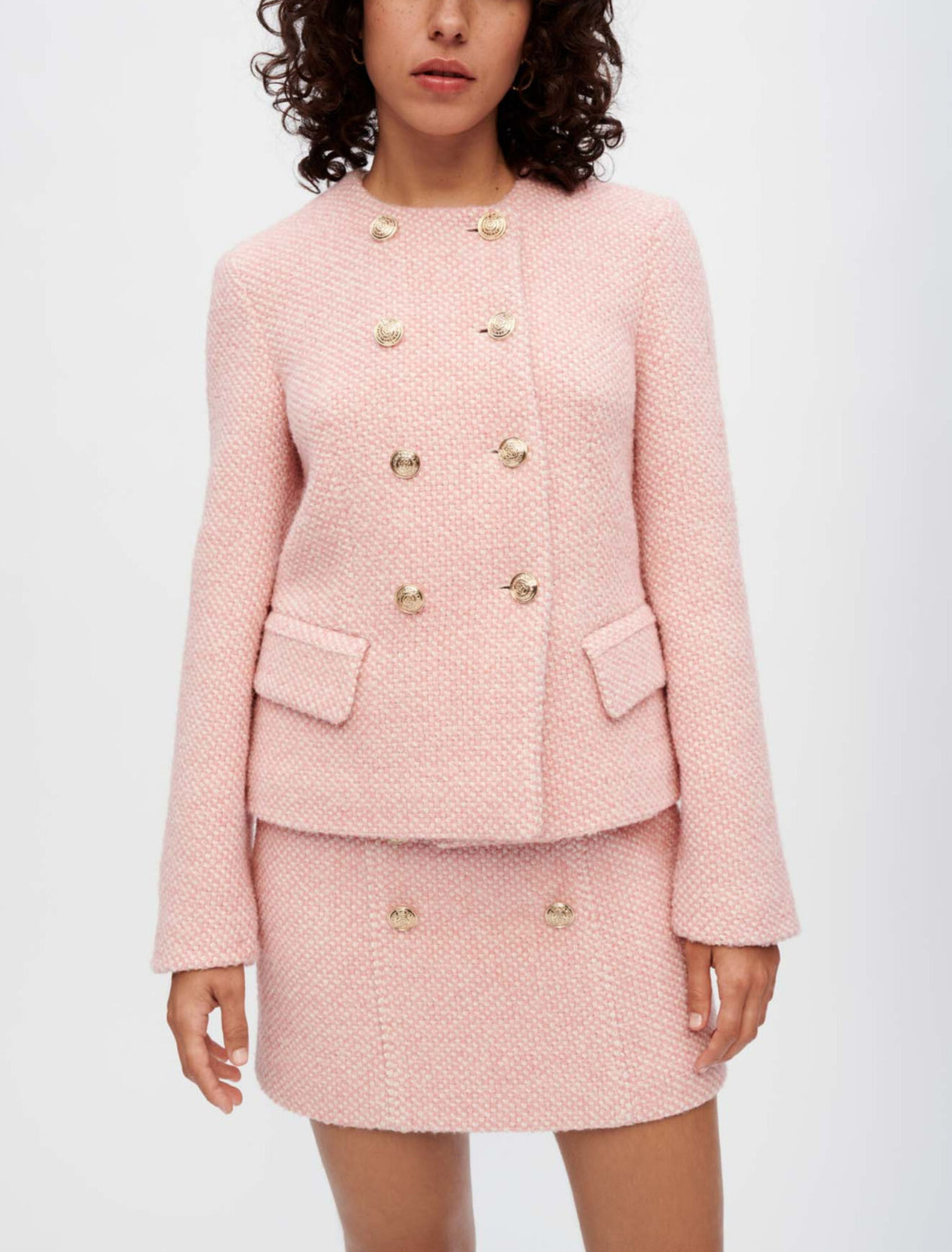 Chaqueta tweed jaspeado crudo y rosa