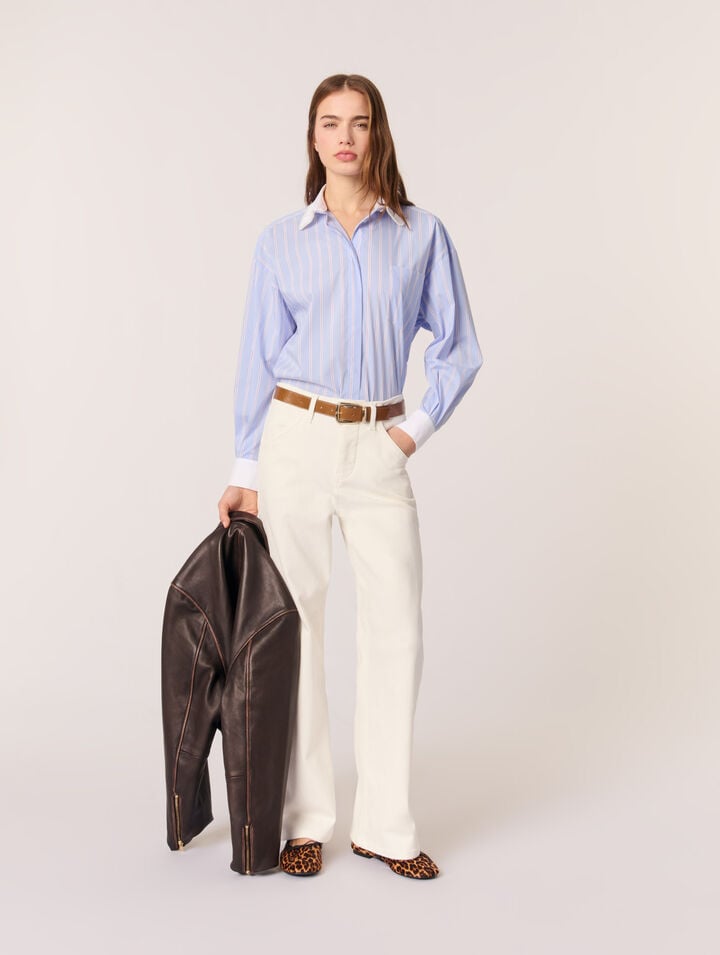 Camisa de rayas y cuello con cuentas