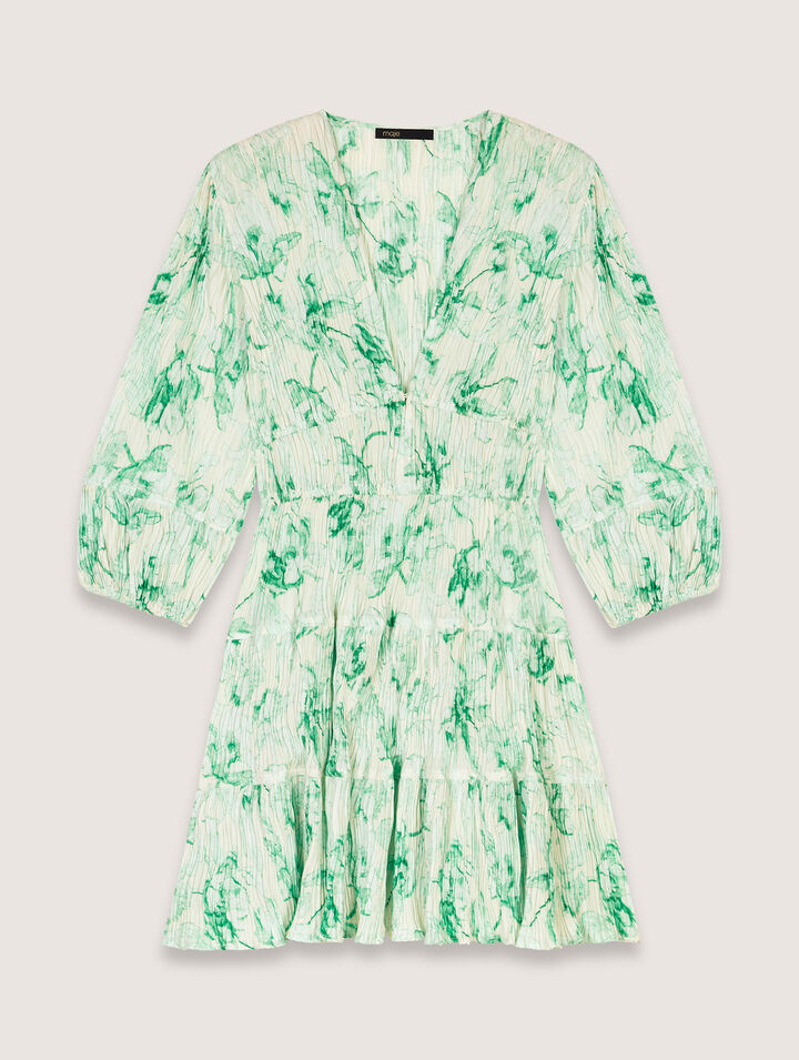 Vestido corto plisado y estampado