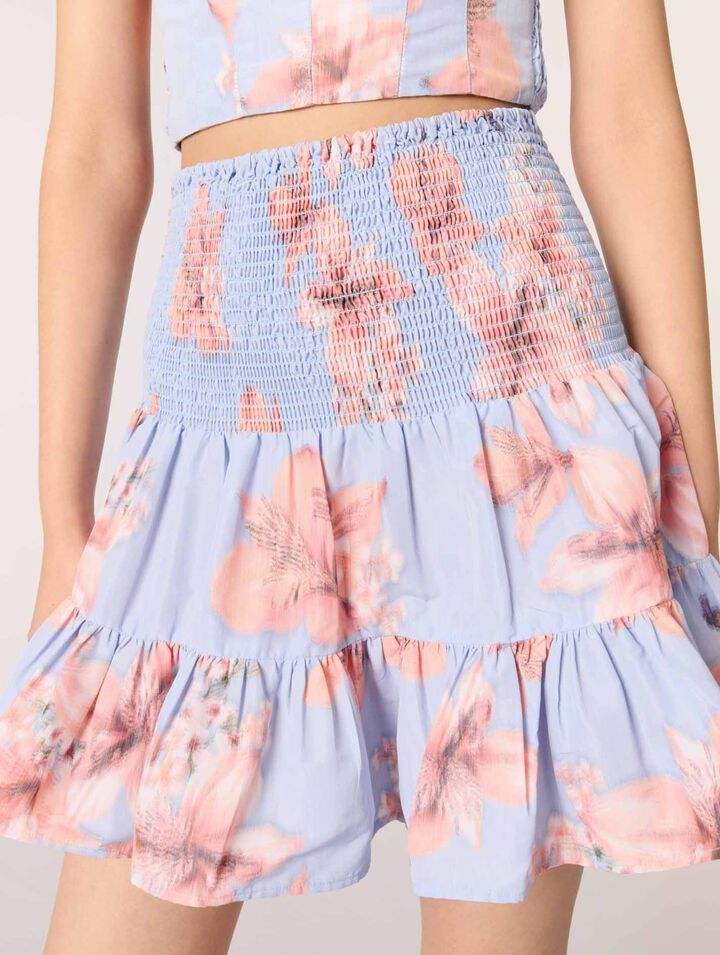 Falda evasé de tafetán estampado