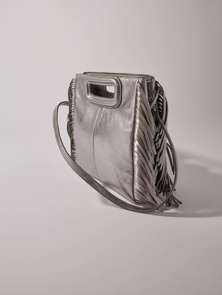 Bolso M de cuero gun metalizado
