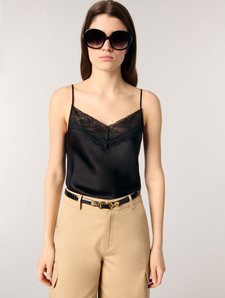 	Blusa de raso de seda y encaje