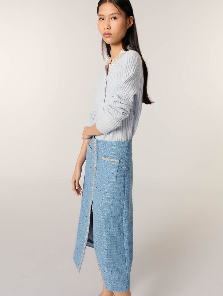 Falda midi de tweed con lentejuelas