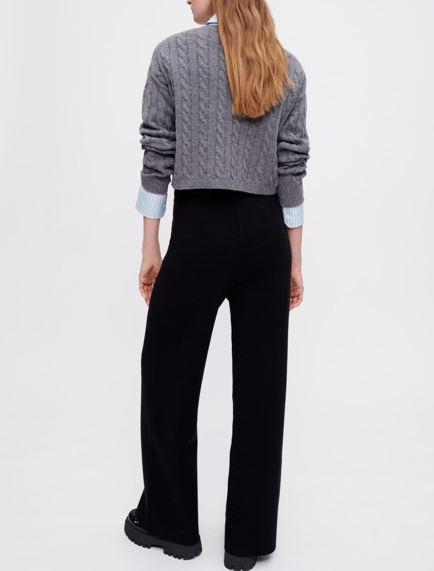 Pantalón de punto negro de pierna ancha