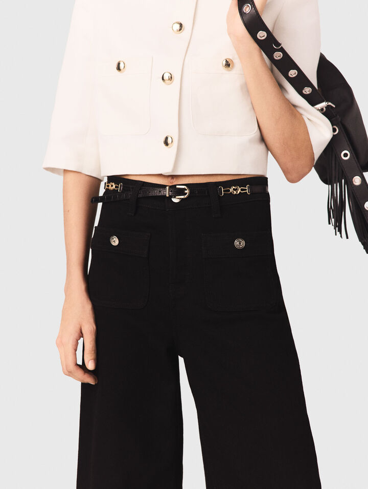 Cintur&oacute;n fino de piel efecto croco