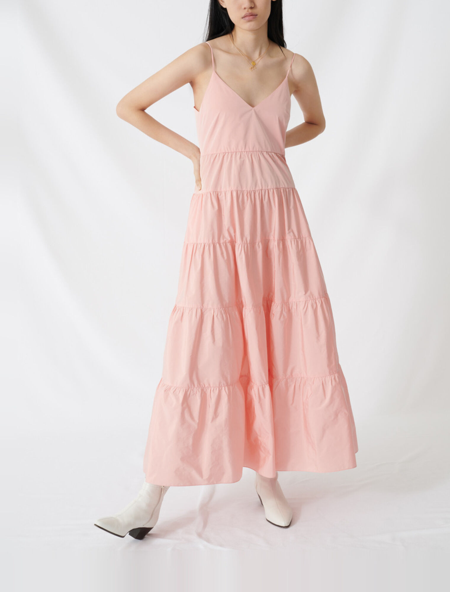 Vestido maxi de tafetán y tirantes finos