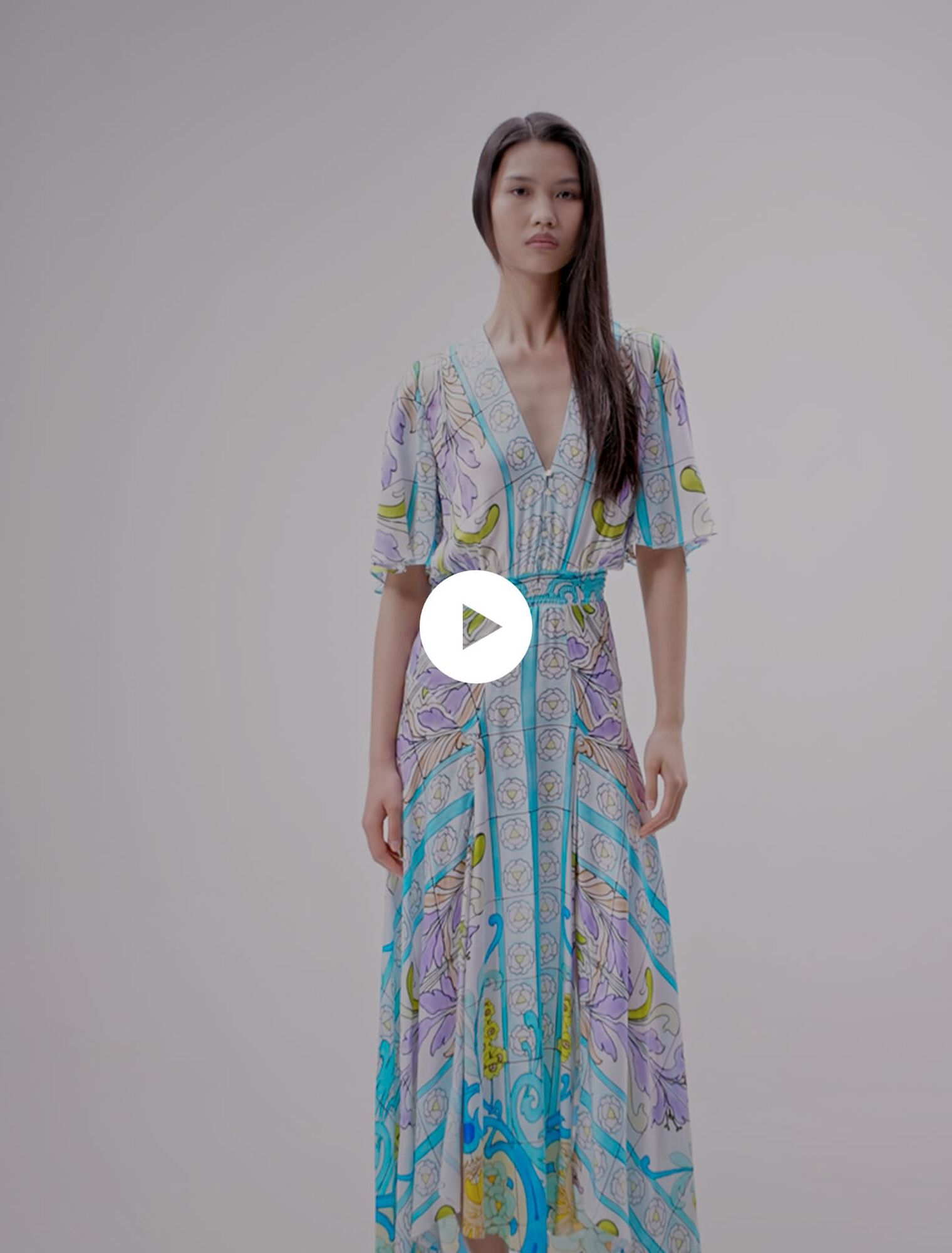 Vestido largo de satén estampado