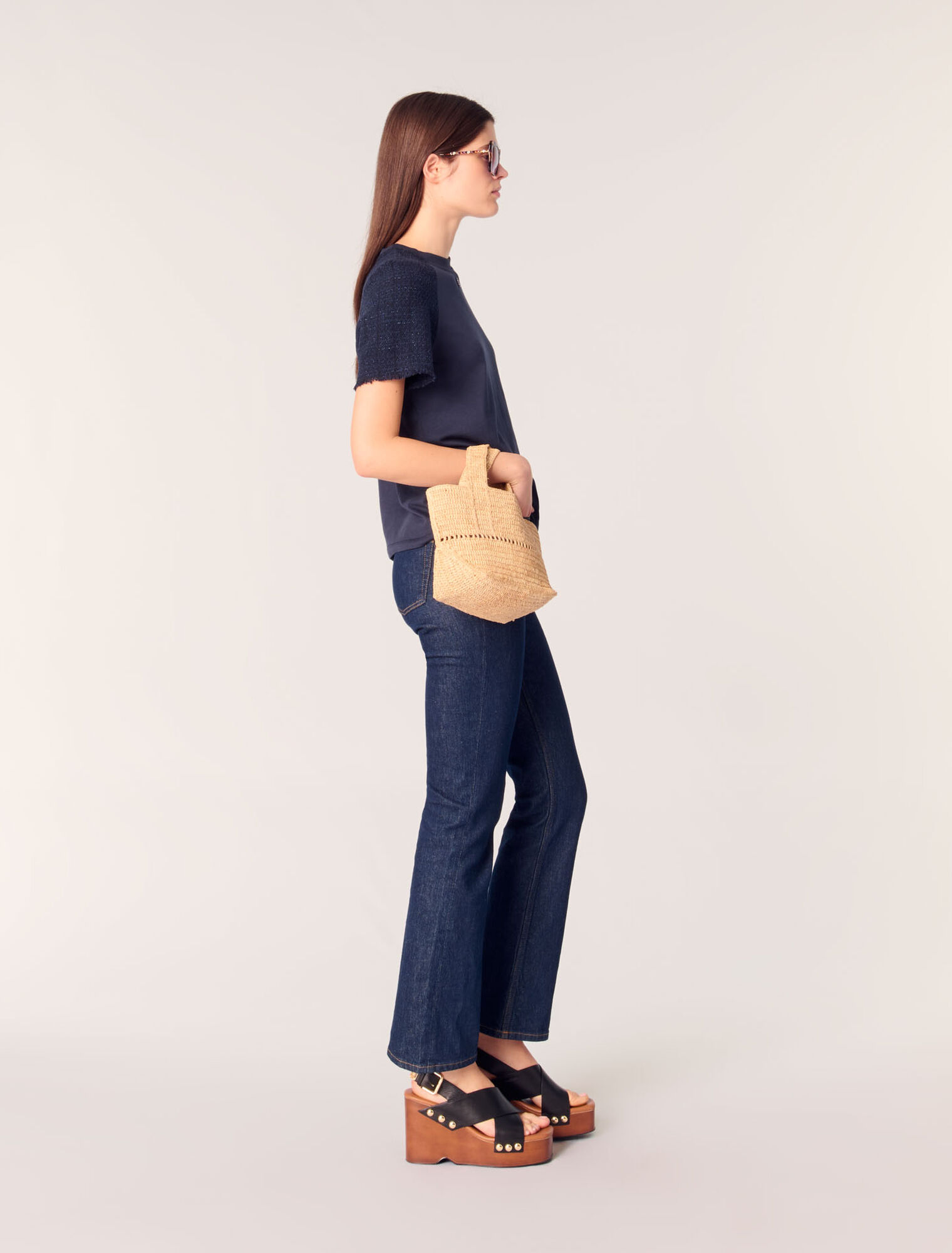 Camiseta con mangas de tweed