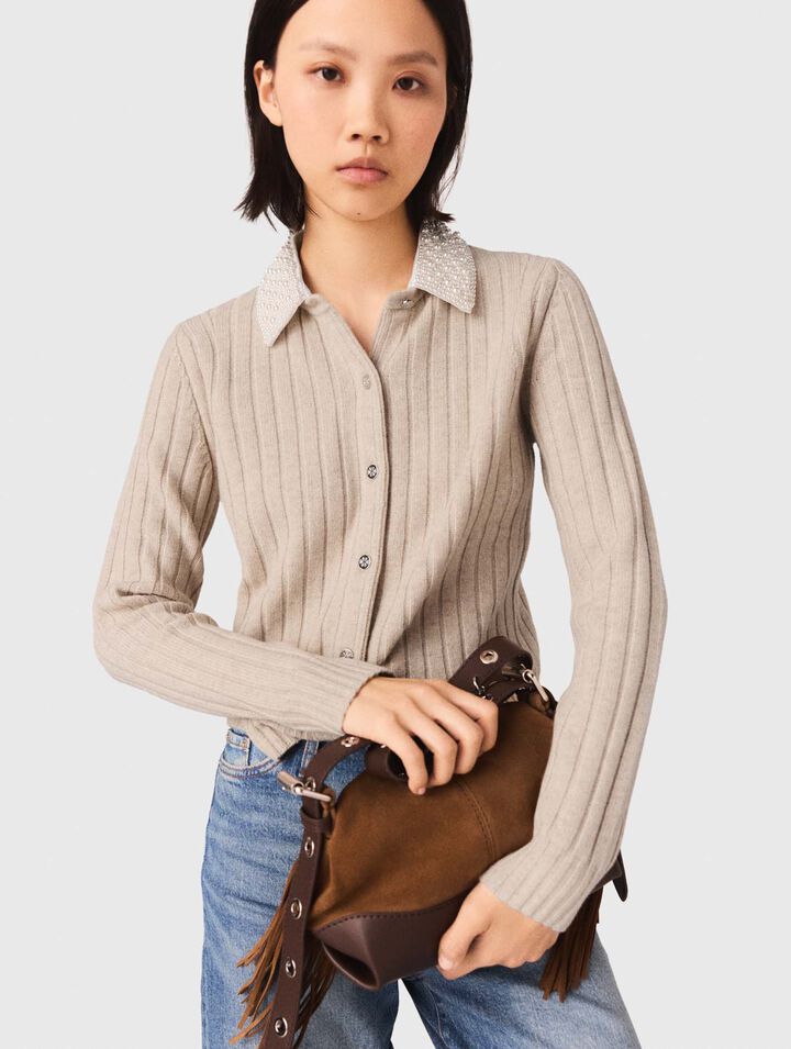 Cárdigan con cuello perlas quitapón