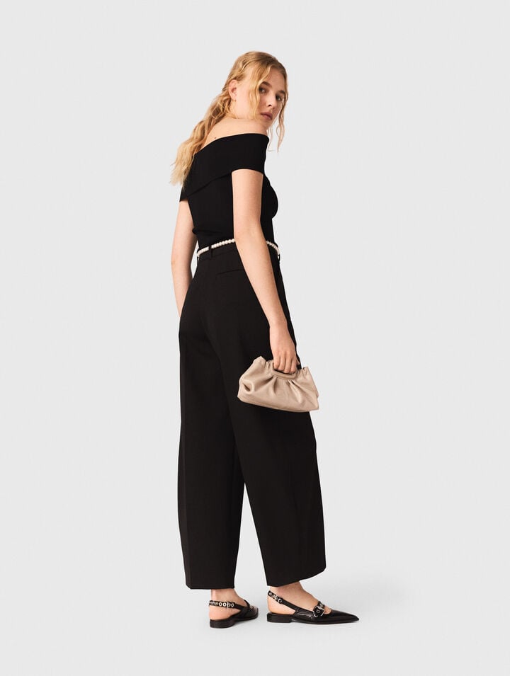 Top de punto de canal&eacute; cuello Bardot