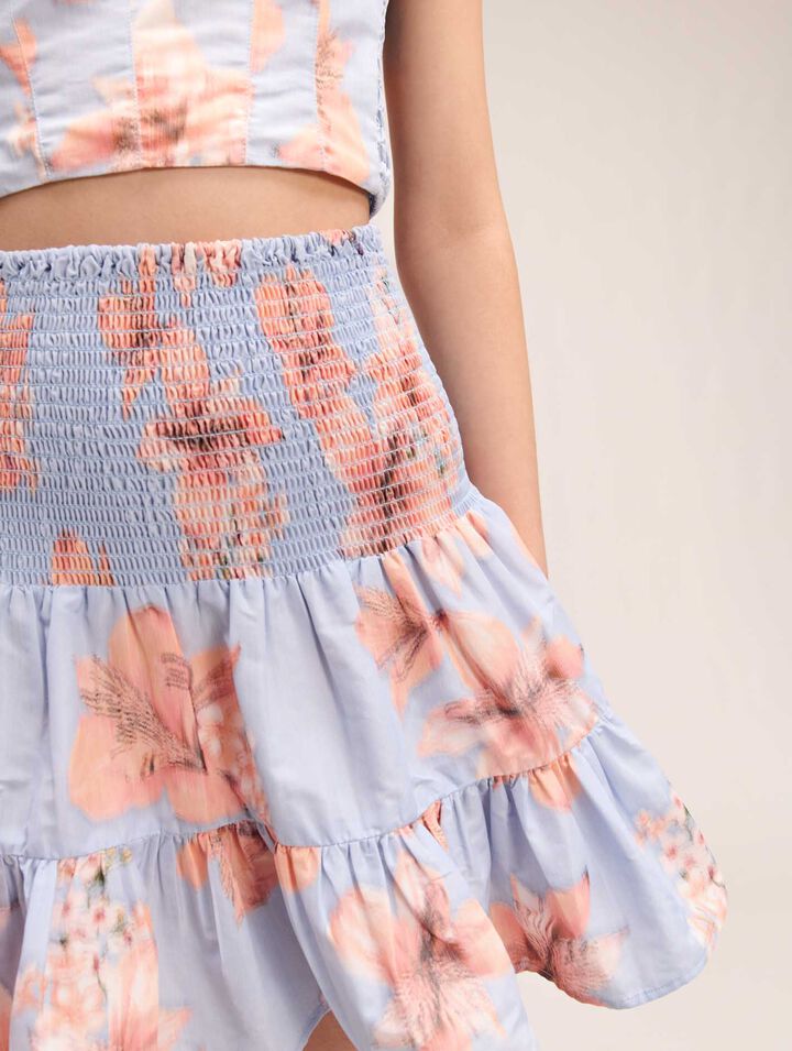 Falda evasé de tafetán estampado