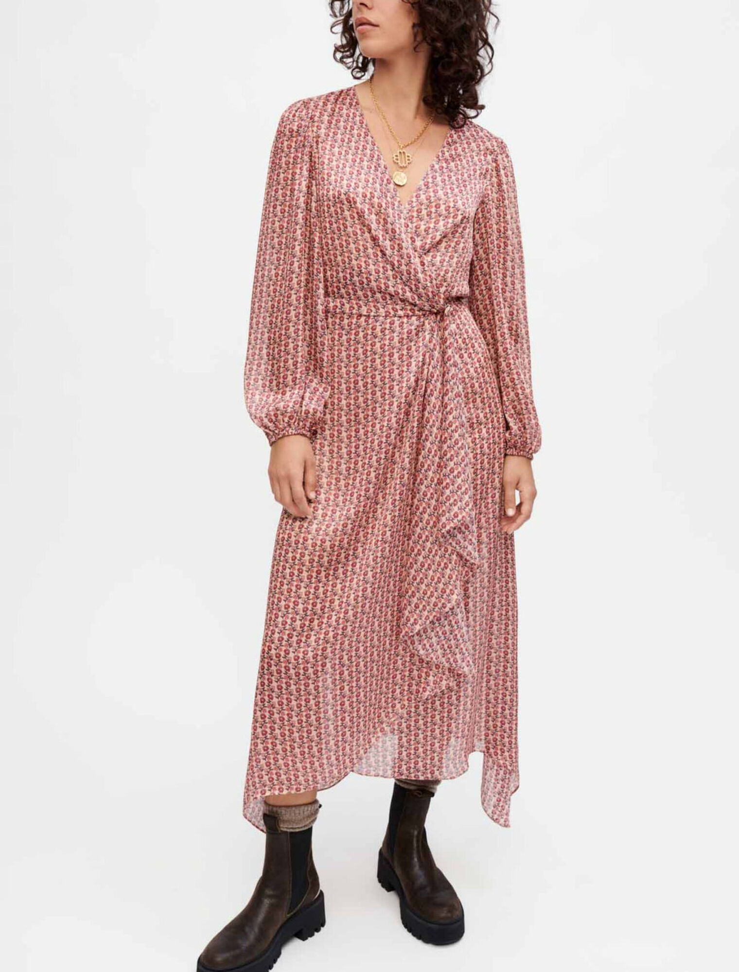 Vestido drapeado de satén estampado