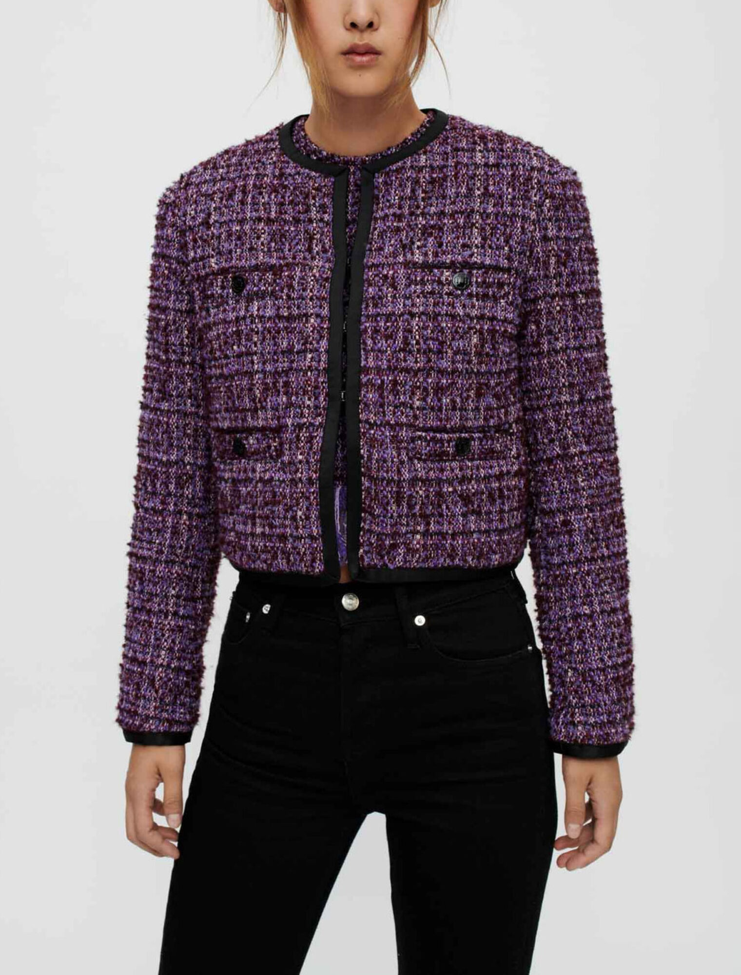 Chaqueta de tweed acolchado morado
