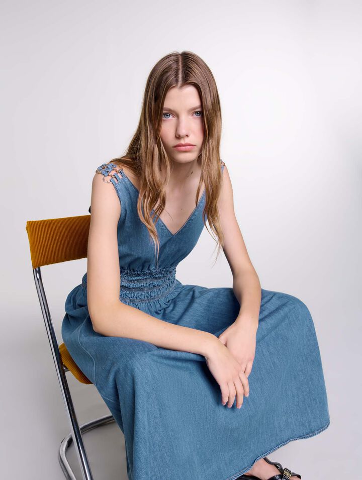 Vestido vaquero largo calado