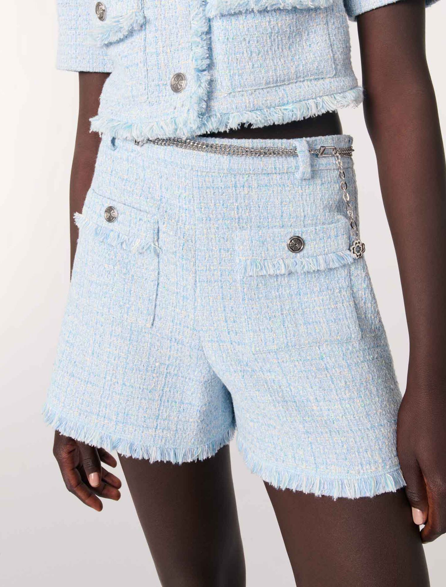 Short de tweed con cinturón