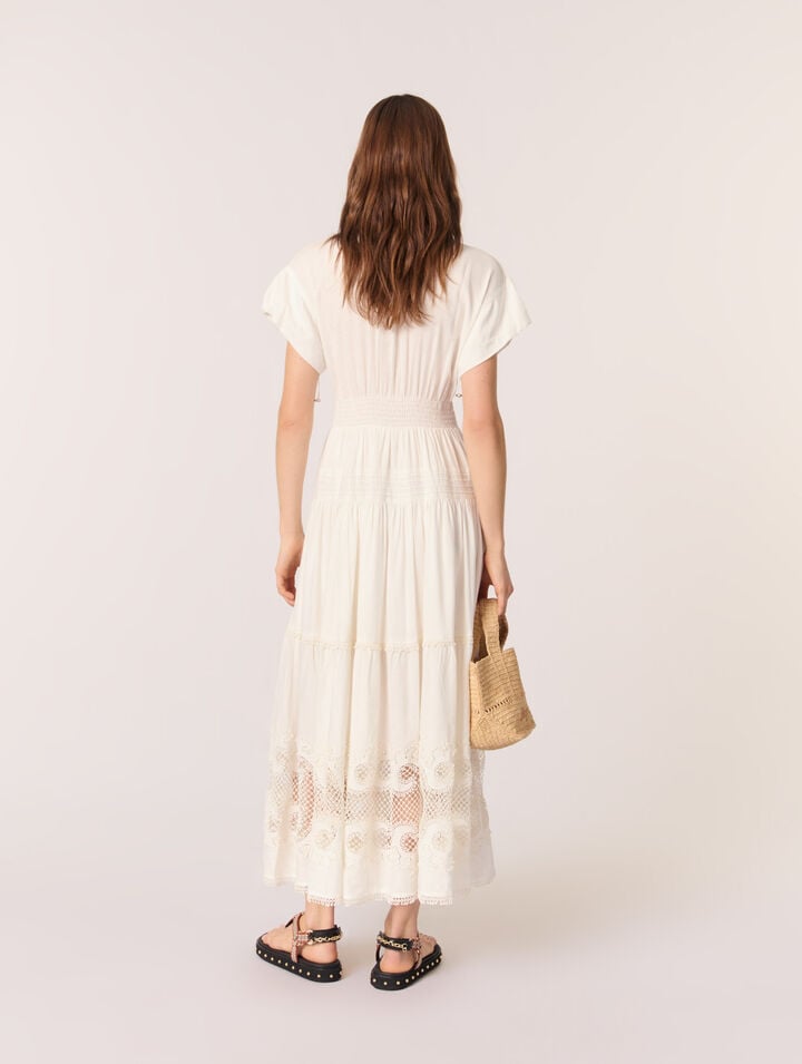 Vestido largo bordado con volantes
