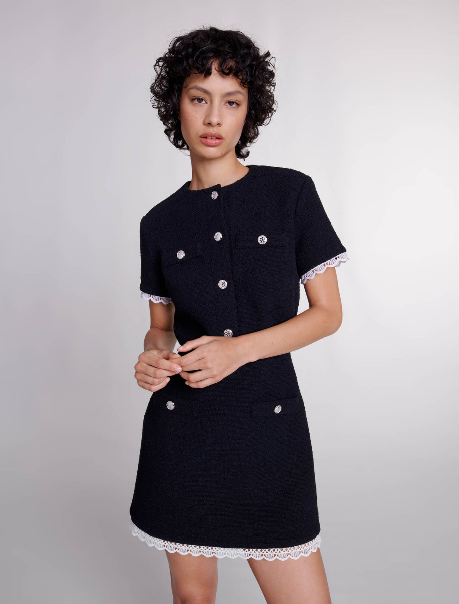Vestido corto tweed y cordoncillo