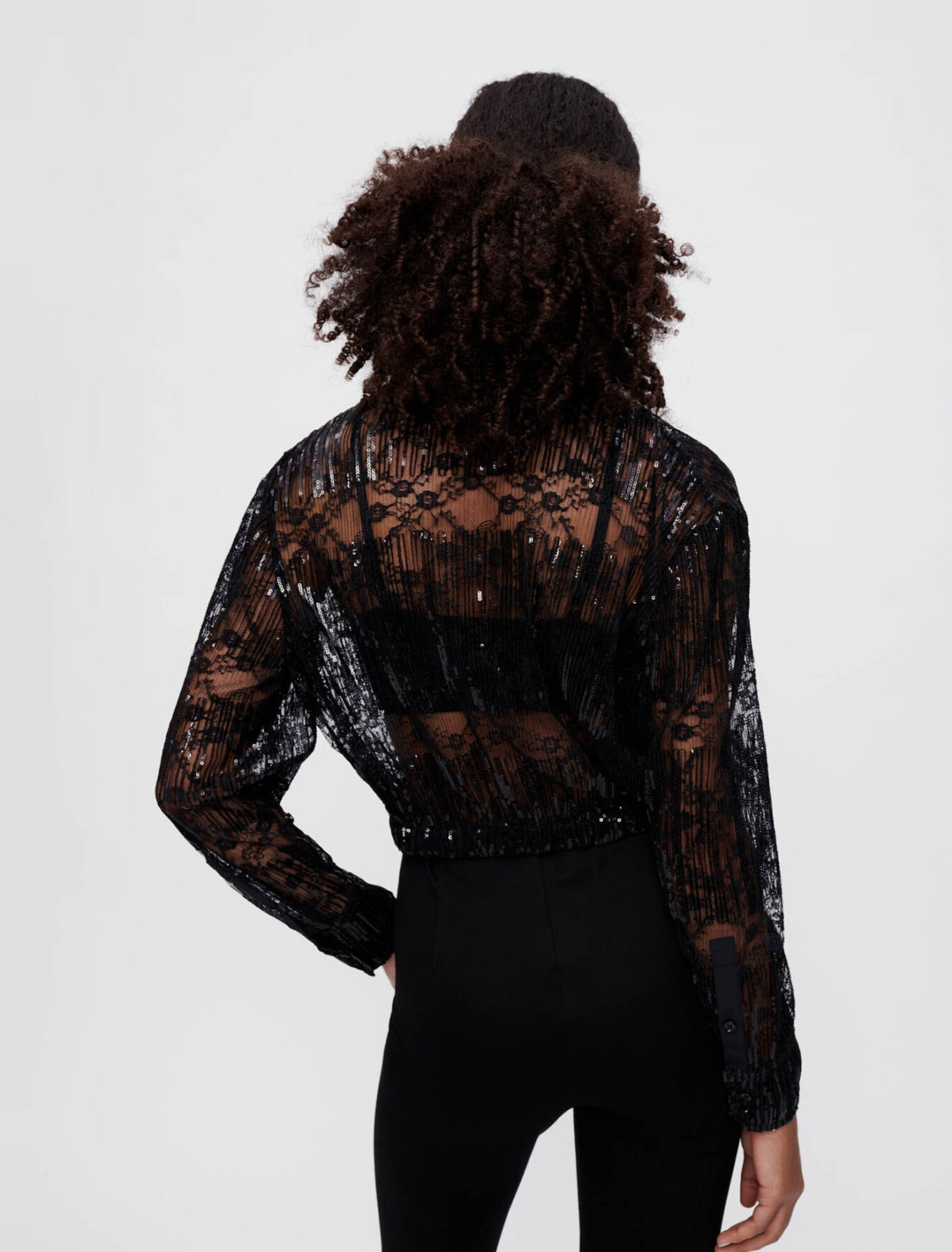Camisa cropped de encaje plisado